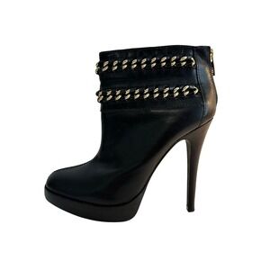 Tory Burch Lysa Chain Ankle Boots Size 8.5M Black Stiletto Heel Platform Zipper